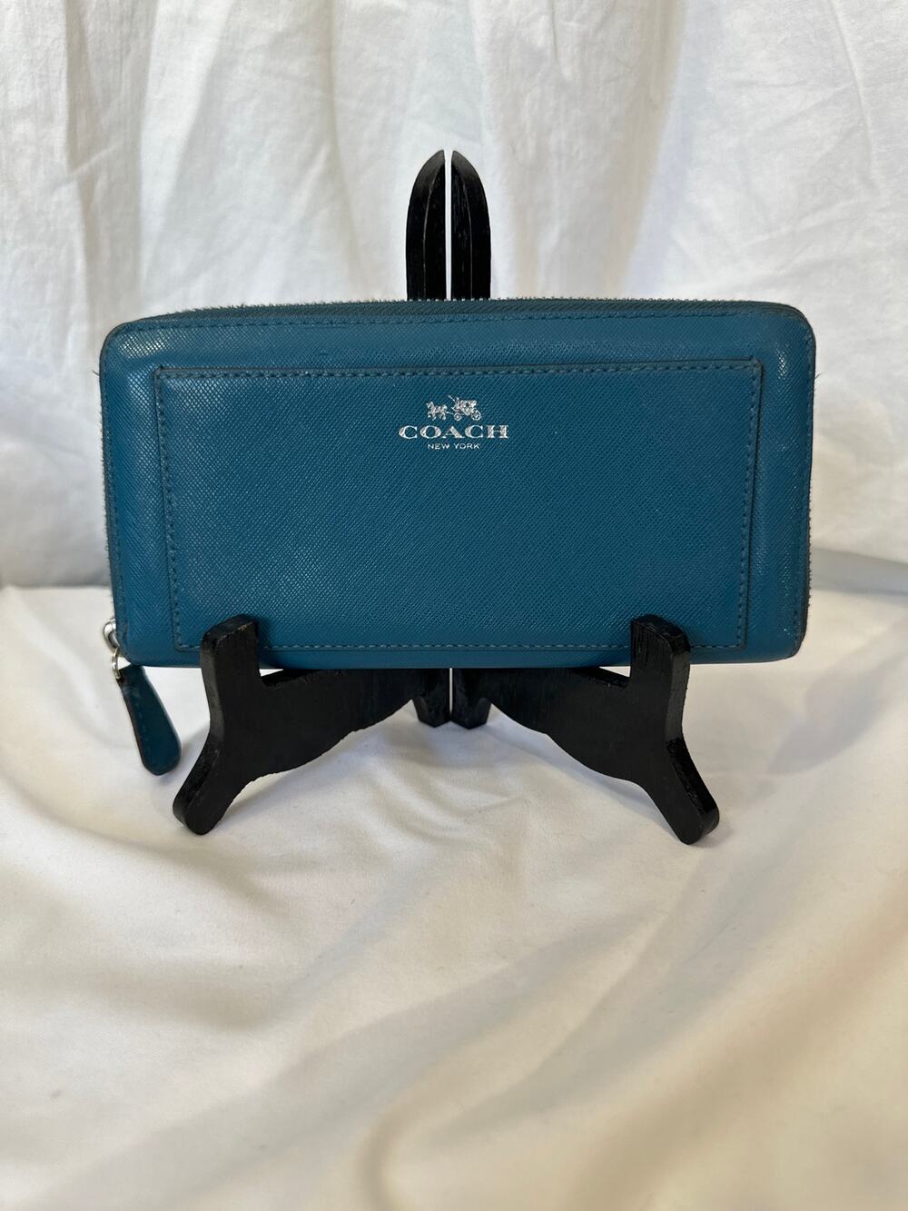 Coach Darcy Leather Accordion Zip Wallet Teal F50427